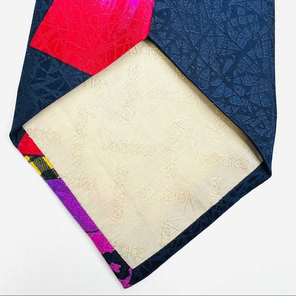 Gianni Versace Multicolored Color Block Plaid Floral Vintage Silk Tie - Picture 12 of 12